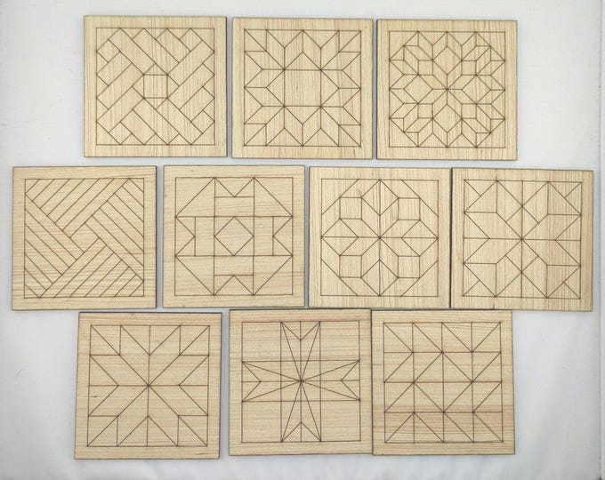Laser Cut Barn Quilt Blanks Set of 10 - CO2.1 - Mosaics Supplies Cut Shapes, Barn Quilts Color Mosaics to Color Barn Star Christmas 1/8"