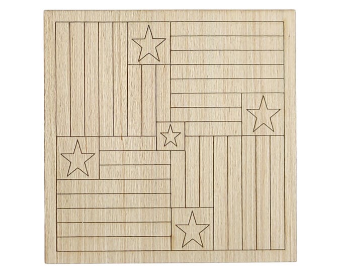 P3 - Stars & Stripes Barn Quilt, Unfinished Wood Cutout, Paint by Line, Wood Barn Quilt, DIY Unfinished Paintable Wood Wall Decor Farm