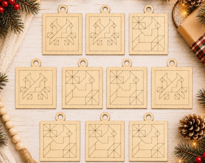 S7 - DIY Barn Quilt Ornament Painting Kit: Set of 10 3" Wide Ornaments