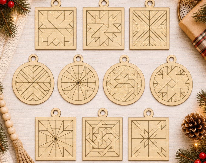 Barn Quilt Ornament Paint Party Kit – 10 DIY Wooden Ornaments for Quilt Retreats, Family Craft Night, Church Groups & Ornament Exchanges S1