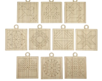 Laser Cut Barn Quilt Ornament Set of 10 - CO6 - Mosaics Supplies Cut Shapes, Barn Quilts Color Mosaics to Color Barn Star Christmas 1/8"