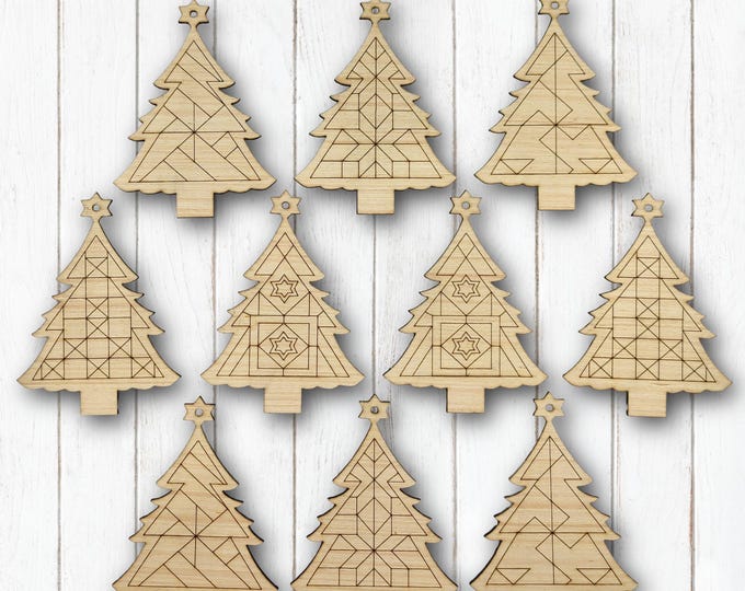 Featured listing image: DIY Barn Quilt Christmas Tree Ornaments Painting Kit: Set of 10