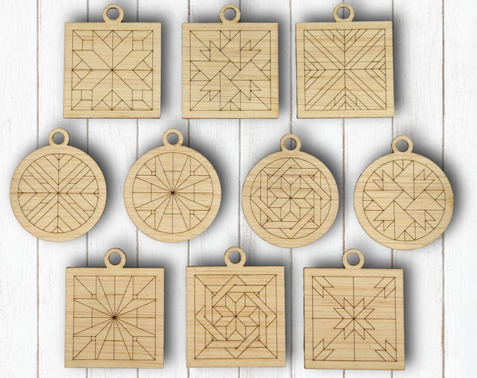 Featured listing image: Set 1 - DIY Barn Quilt Pattern Ornaments Painting Kit, DIY Craft Kit, Ornament Painting Kit, Christmas Craft, Holiday DIY, Holiday Party CO1