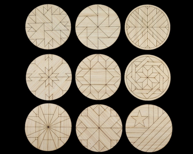 Laser Cut 9-Piece Barn Quilt Mosaic Blanks to Color - Supplies for Creative DIY Art Home Decor Mosaic Crafting Coaster Size Improved