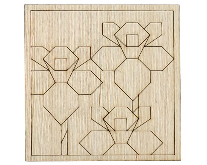 F4 - Flowers Geometric Art Design Square, Unfinished Wall Art Square, DIY Paintable, Wood Cutout, Wooden, Art and Crafts, Wall Décor, Mosaic