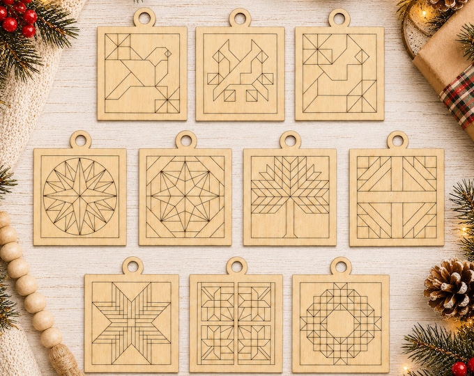 S6 - DIY Barn Quilt Ornament Painting Kit: Set of 10 3" Wide Ornaments