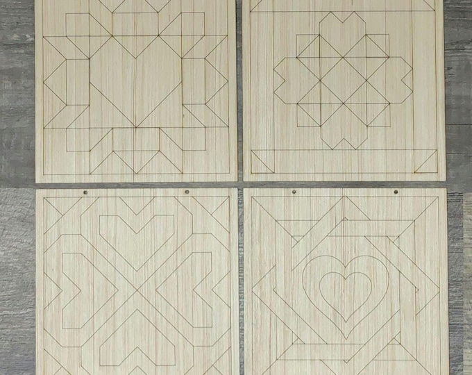 Barn Quilt Ladder Blanks - Set of (4) 12" Unpainted Valentines Patterns With Mounting Holes Farm Porch Decor Gifts for Him Her Teen QL6