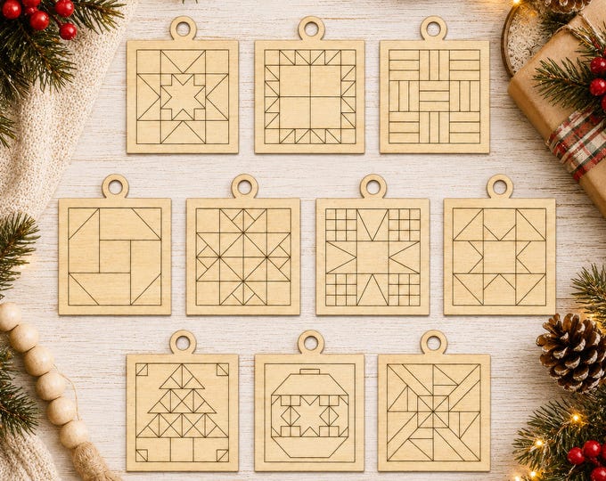 S3 - DIY Barn Quilt Pattern Ornaments Painting Kit, DIY Craft Kit, Ornament Painting Kit, Christmas Craft, Holiday DIY, Holiday Party CO3