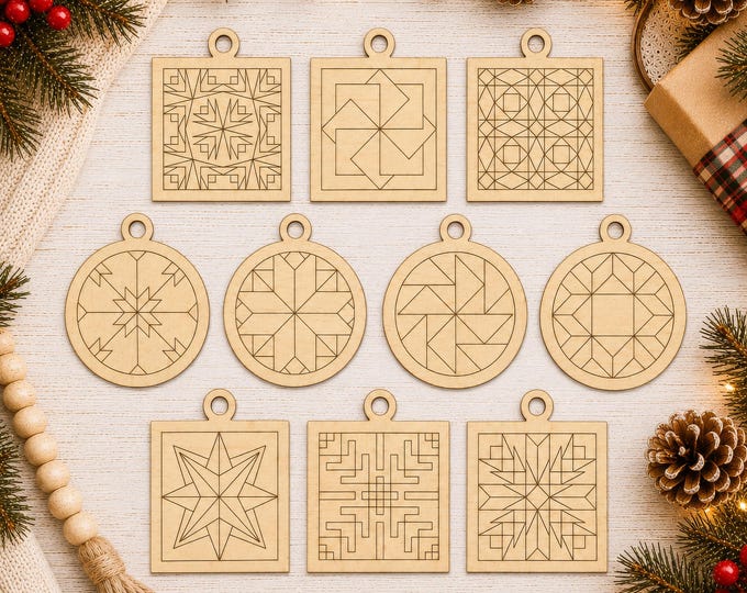 S8 - DIY Barn Quilt Pattern Ornaments Painting Kit, DIY Craft Kit, Ornament Painting Kit, Christmas Craft, Holiday DIY, Holiday Party CO8