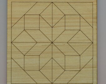 G14 - Geometric Barn Quilt Square, Unfinished Wall Art Square, DIY Paintable, Wood Cutout, Wooden, Art and Crafts, Wall Décor, Mosaic