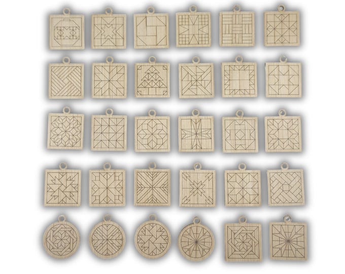 D&D - Laser Cut Mini Barn Quilt Ornament Set of 30  - Mosaics Cut Shapes, Barn Quilts Color Mini Sized Barn Star Christmas approx 1.75" wide