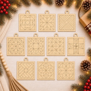 S2 - DIY Barn Quilt Pattern Ornaments Painting Kit, DIY Craft Kit, Ornament Painting Kit, Christmas Craft, Holiday DIY, Holiday Party CO2