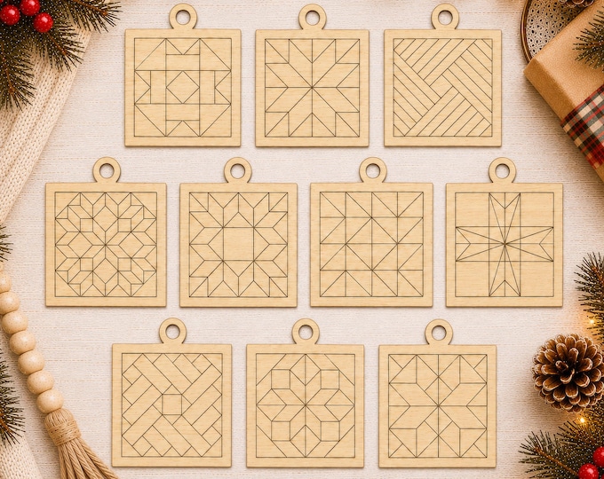 S2 - DIY Barn Quilt Pattern Ornaments Painting Kit, DIY Craft Kit, Ornament Painting Kit, Christmas Craft, Holiday DIY, Holiday Party CO2