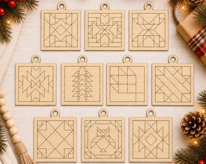 S9 - DIY Barn Quilt Pattern Ornaments Painting Kit, DIY Craft Kit, Ornament Painting Kit, Christmas Craft, Holiday DIY, Holiday Party CO9