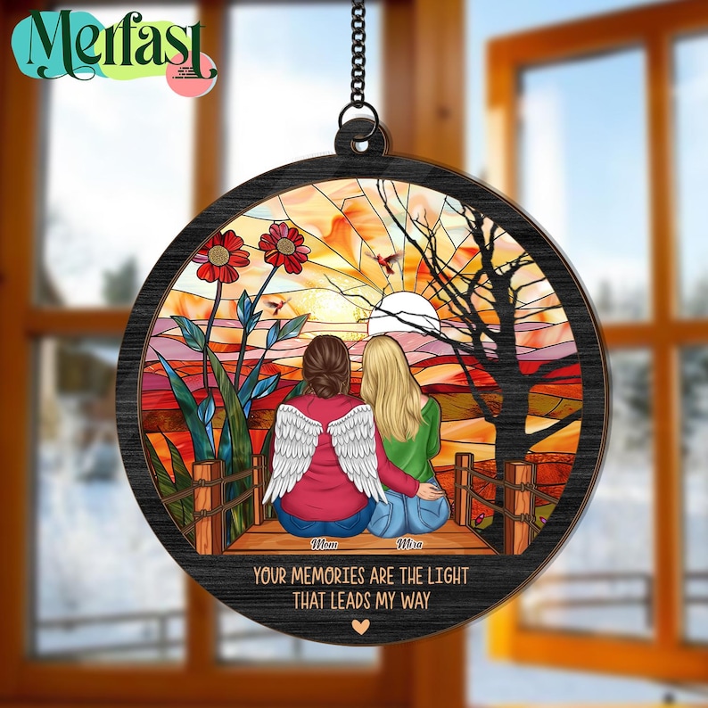 Personalized Memorial Suncatcher, Loss of Mom or Dad Remembrance Ornament, Sympathy Gifts for Loved Ones, Family Keepsake