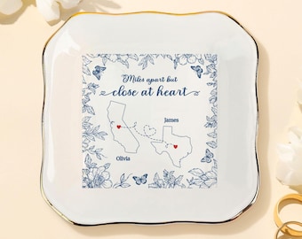 Custom Long Distance Friendship Jewelry Dish,  Custom Map Ring Dish, Jewelry Tray Gift for BFF or Sister, Best Friend Keepsake, Sister Gift
