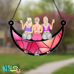 Personalised Window Hanging Suncatcher Ornament, Best Friends Sitting On The Moon Suncatcher, Besties Forever, Soul Sisters, Friendship Gift