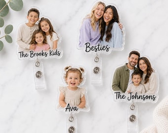 Custom Photo Badge Reel, Personalized Family Picture ID Holder, Retractable Acrylic Badge Clip, Nurse Gift, Best Friend Gift