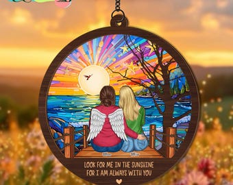 Loss of Mother Suncatcher, Custom Mom Memorial Suncatcher, Mother And Daughter Memorial  Window Hangings, Remembrance Day Gift, Family Gifts