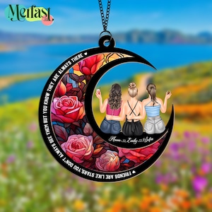 Best Friends Sitting On The Moon Window Hanging Suncatcher, Personalized Sisters Suncatcher, Best Friend Suncatcher, Friendship Gift
