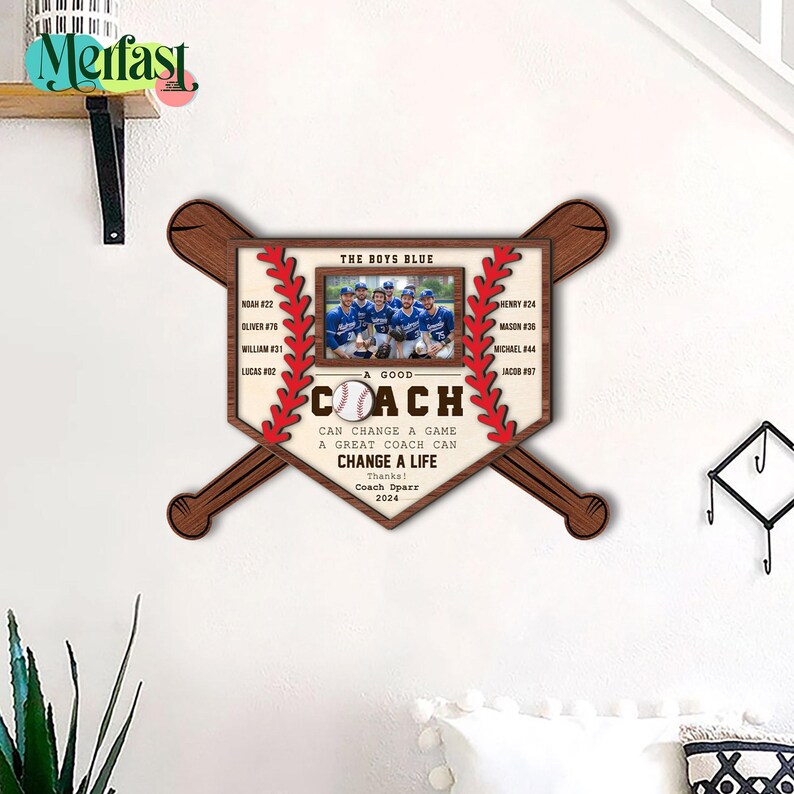 Baseball Coach Thank You Gift – Custom Wood Print with Photo, Great Season Appreciation Award