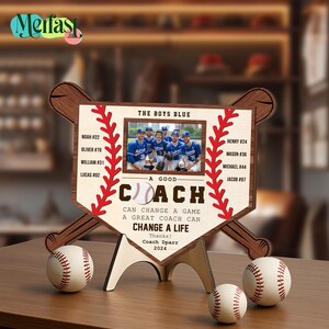 Personalized Baseball Coach Gift – Custom Photo & Name Wood Plaque, End of Season Thank You Keepsake