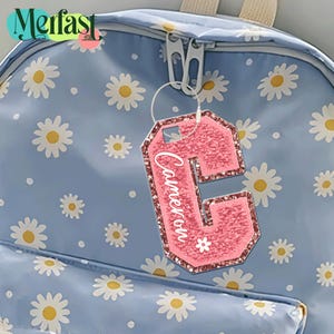 Initial Keychain, Personalized Backpack Name Tags, Custom Name Tag, Water Bottle Name Tag, Varsity Letter Tag, Luggage or Backpack Tag