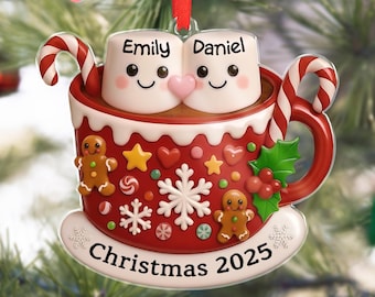 Personalized Marshmallow Hot Cocoa Ornament: Hot Chocolate Couple Keepsake, New Married Gift