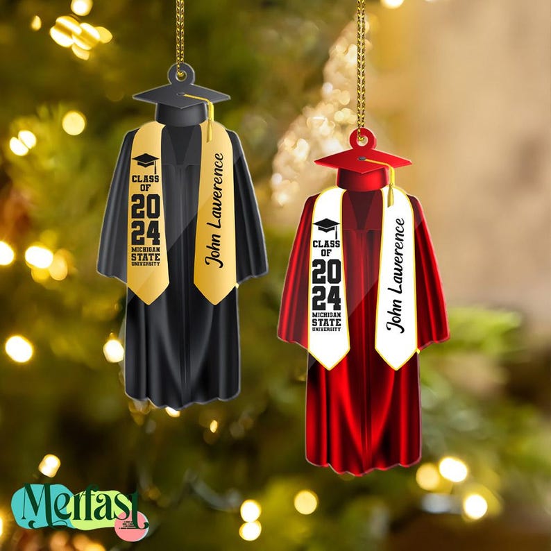 Personalized Graduation Ornament 2024, College Graduation Keepsake, High School Grad Gift, Graduation Gown Ornament, Custom Graduate Ornament, Gift for Her or Him