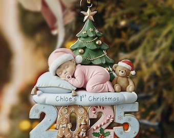 2D Flat Ornament Baby’s First Christmas Ornament 2025: Custom Newborn Baby Keepsake, Holiday Baby Gift