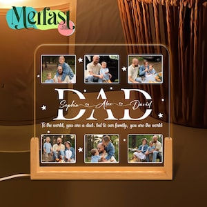Personalized Photo Night Light, Fathers Day Gift From Kids, Bedroom Night Light, Custom Name Light, Gift for Dad, Best Dad Ever, Family Gift