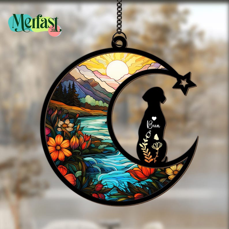 Dog Memorial Suncatcher, Custom Loss of Pet Sympathy Gift, Personalized Dog Remembrance Keepsake, Engraved Pet Memorial Gift