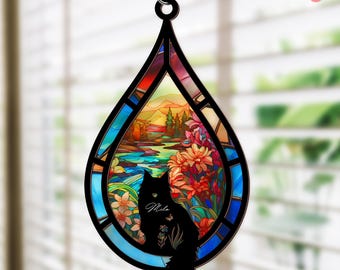 Personalized Cat Memorial Suncatcher, Custom Cat Loss Gift, In Loving Memory of Beloved Cat, Cat Loss Gift, Sympathy Gift, Remembrance Gift
