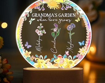 Custom Birth Month Flower Night Light, Grandma’s Garden LED Night Light, Mother’s Day Gift from Grandkids, Birthday Gift, Keepsake Gift