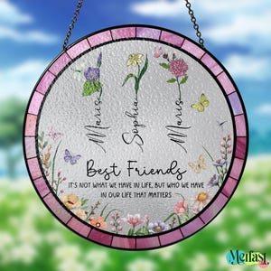 Personalized Friendship Window Hanging, Best Friend Suncatcher, Birth Month Flower Stained Glass, Bestie Gift, Soul Sisters, Friendship Gift