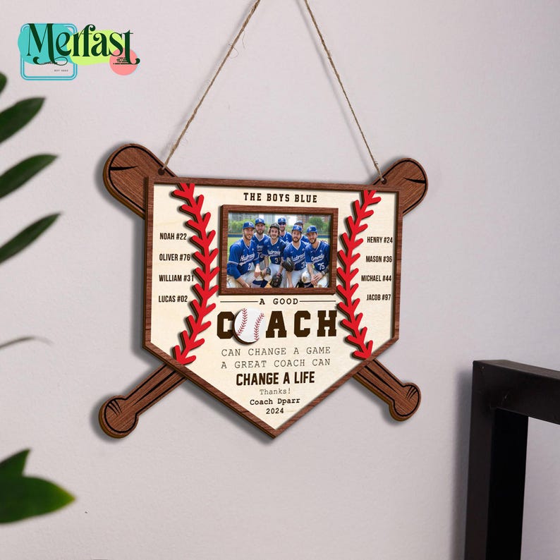 Custom Coach Name & Photo Frame – Personalized Baseball Gift for Coach, Team Manager Gift Idea