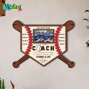 Personalized Coach Appreciation Gift – Baseball or Softball Photo Frame, Team Keepsake Plaque