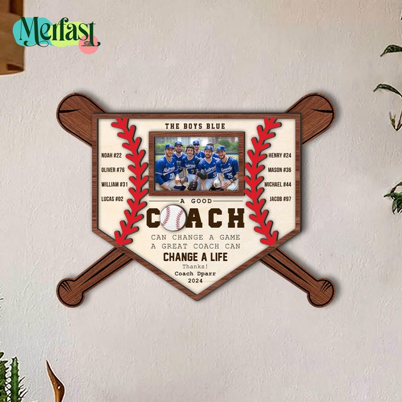 Personalized Coach Appreciation Gift – Baseball or Softball Photo Frame, Team Keepsake Plaque