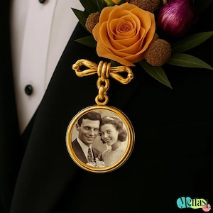 Personalized Wedding Photo Charm, Custom Memorial Pin, Wedding Lapel Pin, Groom Keepsake Gift, Gift from Bride, Wedding Gift