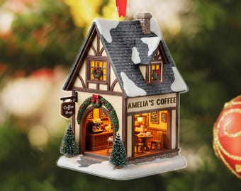 Personalized Coffee Shop Ornament, Custom Café Christmas Keepsake, Coffee Lover Gift, Barista Holiday Ornament