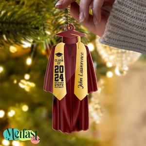 Custom Graduation Ornament 2024, Personalized High School Grad Gift, College Graduation Keepsake, Class of 2025 Ornament, Graduation Gift