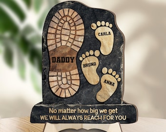 Personalized Dad Footprint Sign, Wooden Standing Plaque with Names, “No Matter How Big We Get”, Father’s Day Gift, Gift from Children