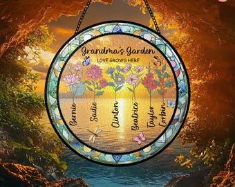 Personalized Birth Month Flowers Nana's Garden Stained Glass Suncatcher, Grandma's Flower Garden, Mom's Flower Garden,Mother's Day Gift Idea