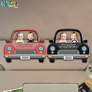 May include: Two red and black car-shaped photo frames with the text "Drive safe Mama, We need you here with us" and the year "2025". Each frame has a space for two photos.