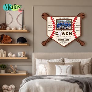 Engraved Baseball Coach Gift – Personalized Wooden Plaque, Season Award with Photo & Team Name