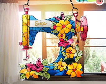 Personalized Sewing Machine Window Hanging, Sewing Machine Acrylic Suncatcher, Gift for Mom Grandma, Sewing Lover Gift, Tailor Shop Decor