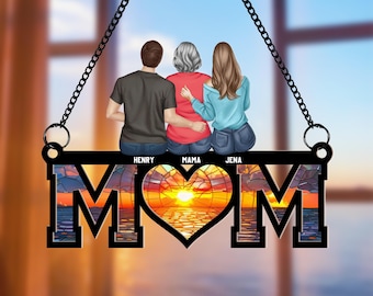 Personalized Mother & Daughter Suncatcher, Custom Family Name Suncatcher, Mother's Day Gift, Gift For Mom And Grandma, Family Keepsake