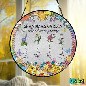 Personalized Grandma’s Garden Stained Glass, Custom Window Decor, Birth Flower Gift for Nana, Mother’s Day Gift, Gift from Grandkids