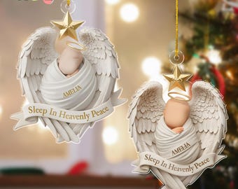 Personalized Angel Baby Memorial Ornament: Custom Name Baby Keepsake, Infant Loss Sympathy Gift