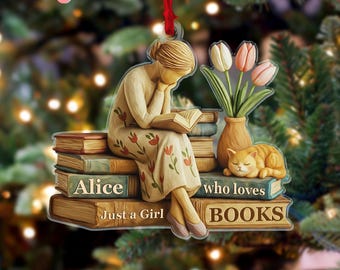 Just A Girl Who Loves Books Ornament, Reading Girl Keepsake, Book Lover Christmas Gift, Librarian Holiday Ornament